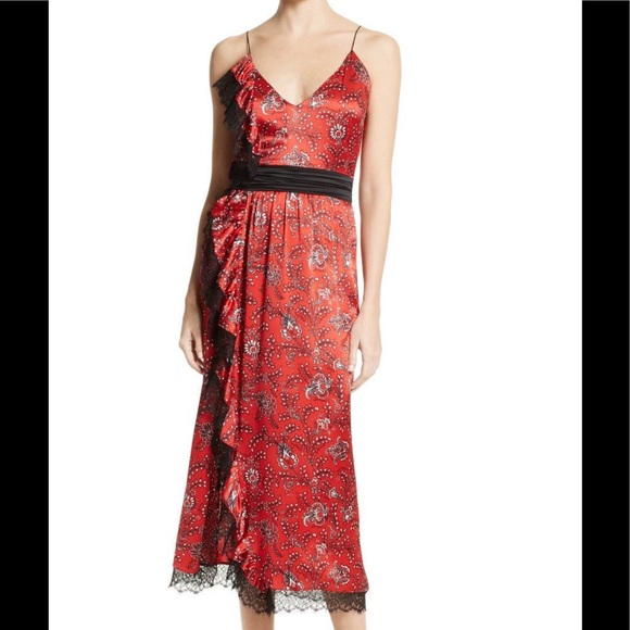 Cinq a Sept Red and Black Midi Dress - Picture 1 of 7